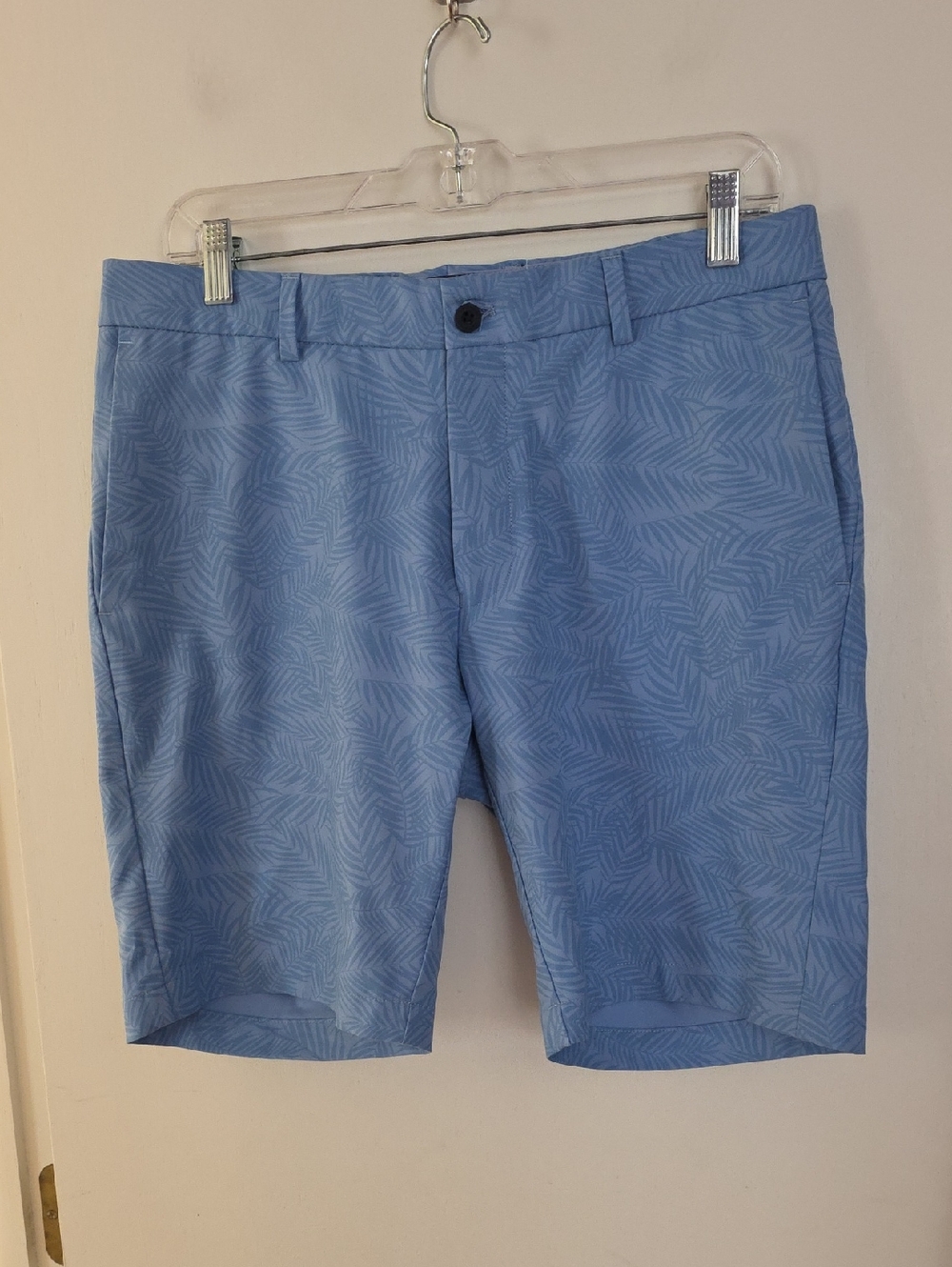 Peter Millar Light Blue Palm-Print Flat Front Shorts 32 Waist 9" Inseam